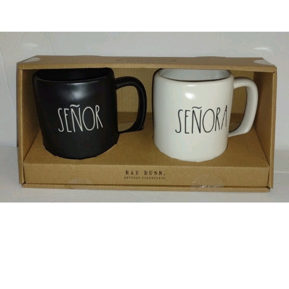 Rae Dunn Black and White Señor & Señora Mugs